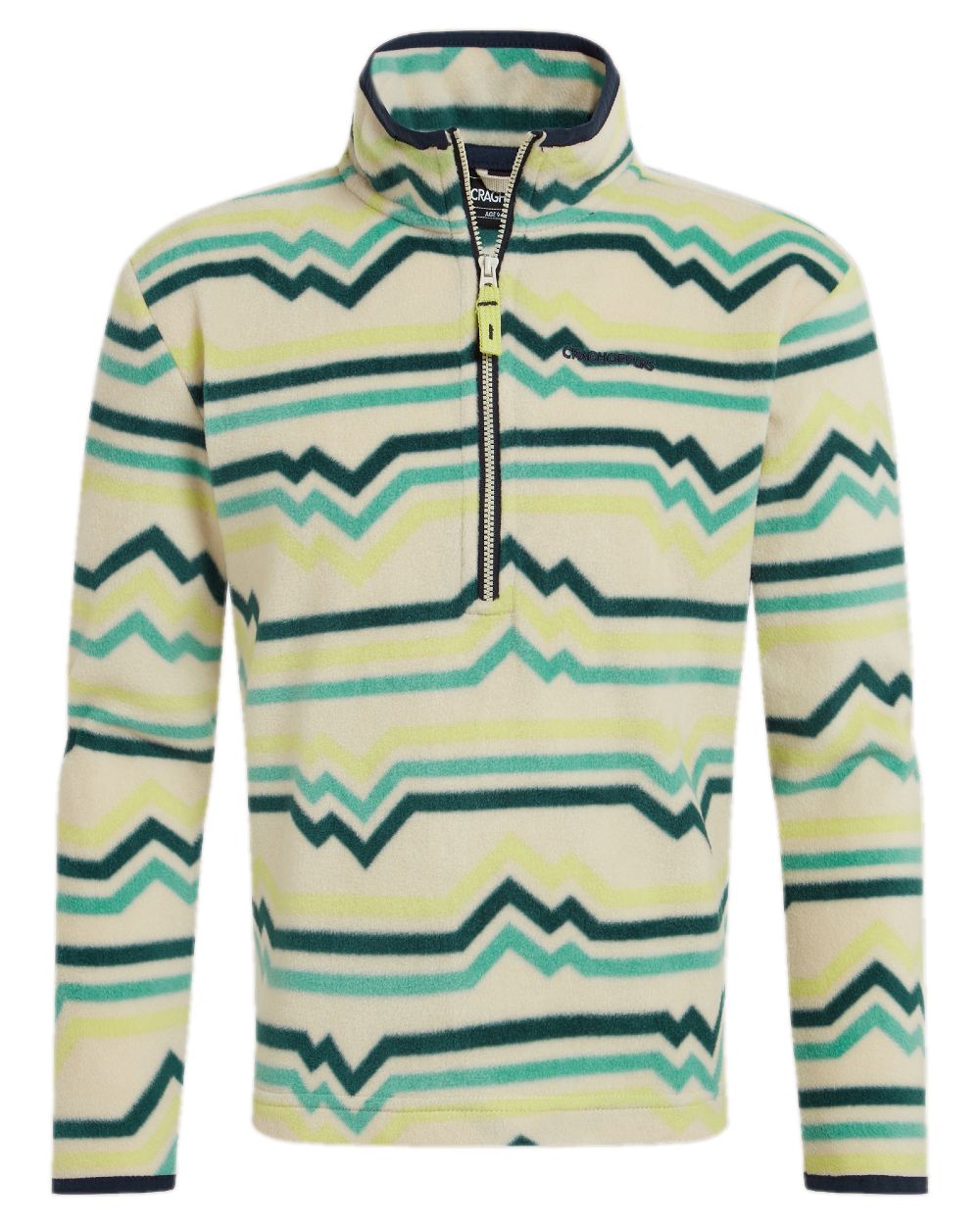 Key Lime Print Coloured Craghoppers Childrens Bachas Half Zip Fleece on white background
