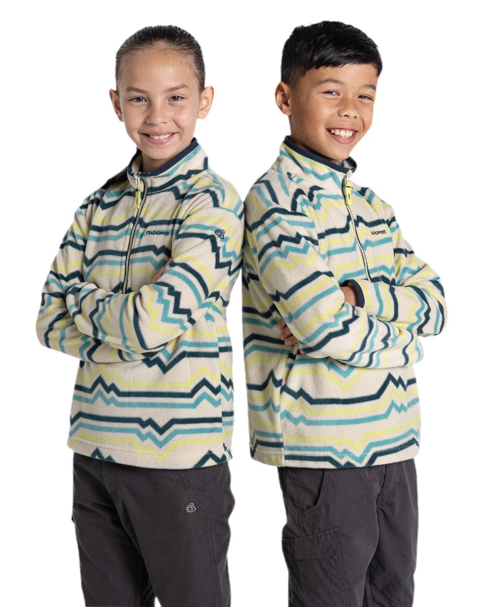 Key Lime Print Coloured Craghoppers Childrens Bachas Half Zip Fleece on white background