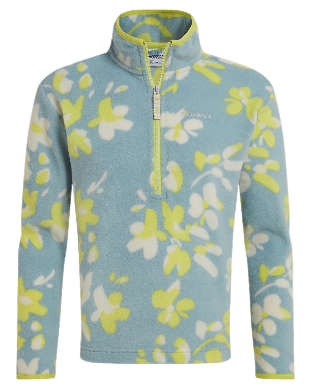Sky Blue Print Coloured Craghoppers Childrens Bachas Half Zip Fleece on white background