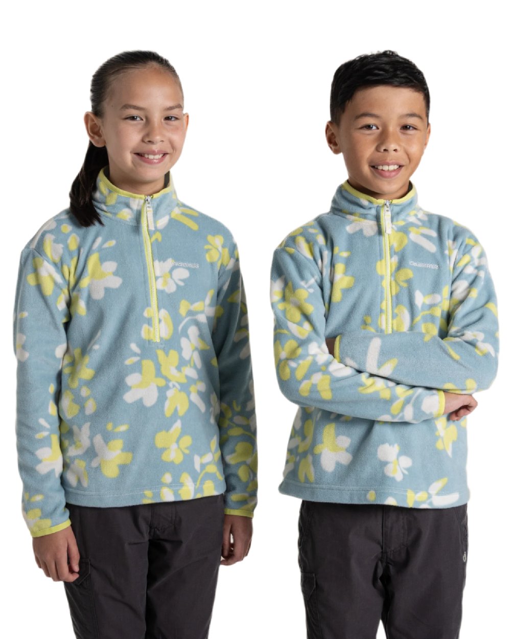 Sky Blue Print Coloured Craghoppers Childrens Bachas Half Zip Fleece on white background