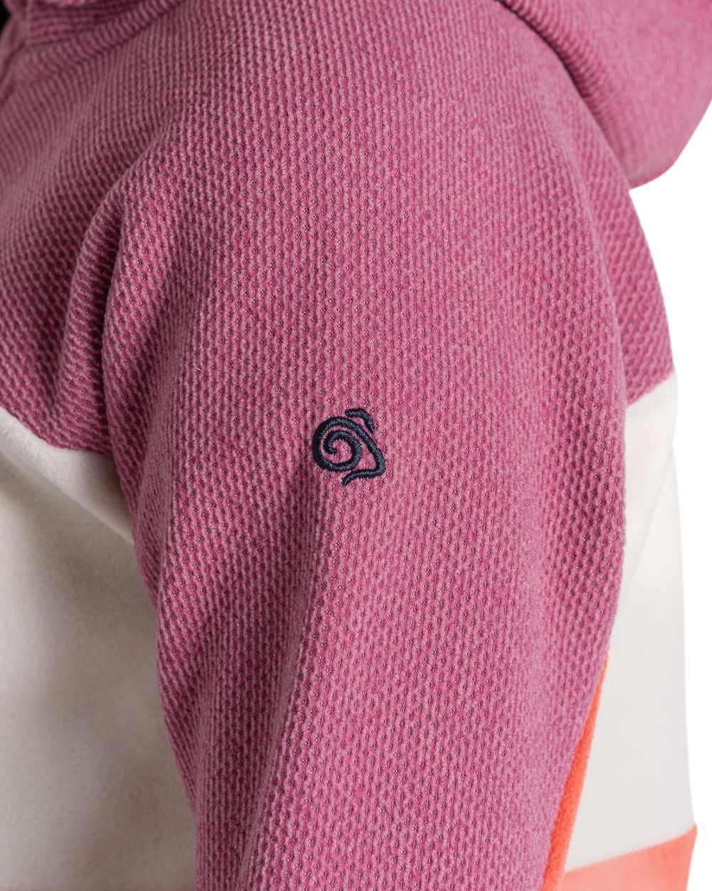 Dusky Hibiscus Deep Coral Coloured Craghoppers Childrens Bindloe Hooded Fleece Jacket on white background