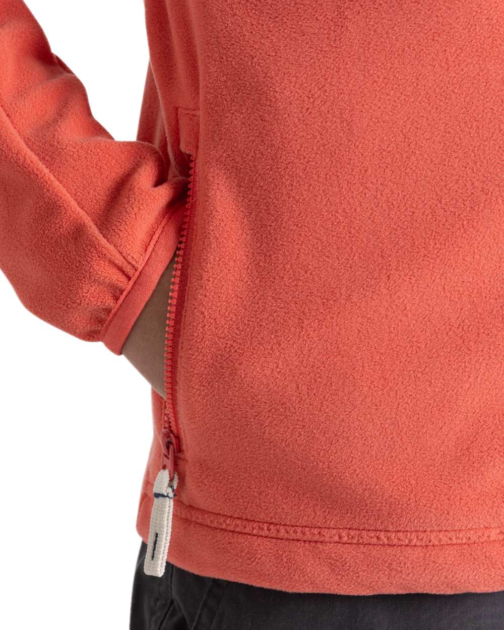 Dusky Hibiscus Deep Coral Coloured Craghoppers Childrens Bindloe Hooded Fleece Jacket on white background