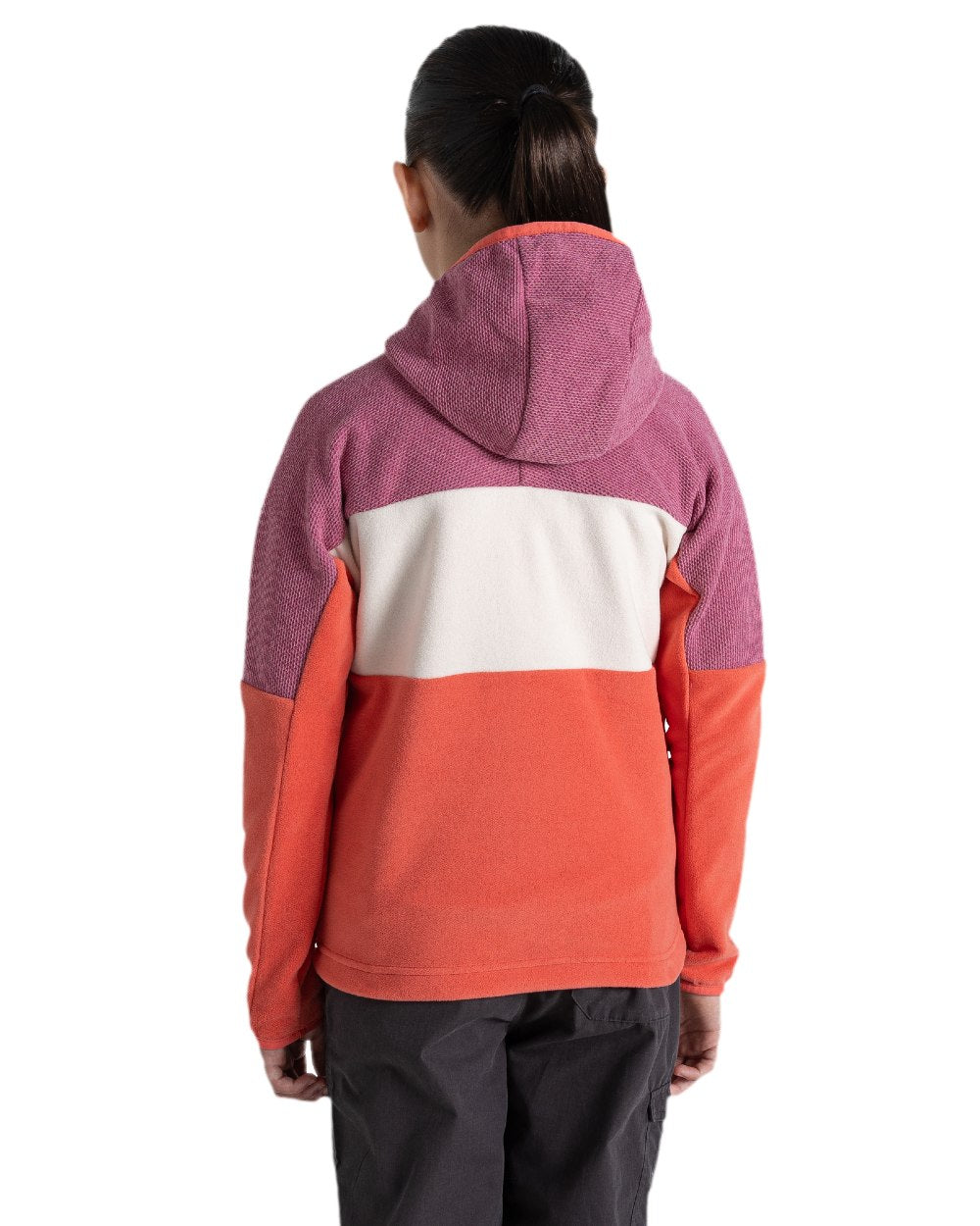 Dusky Hibiscus Deep Coral Coloured Craghoppers Childrens Bindloe Hooded Fleece Jacket on white background
