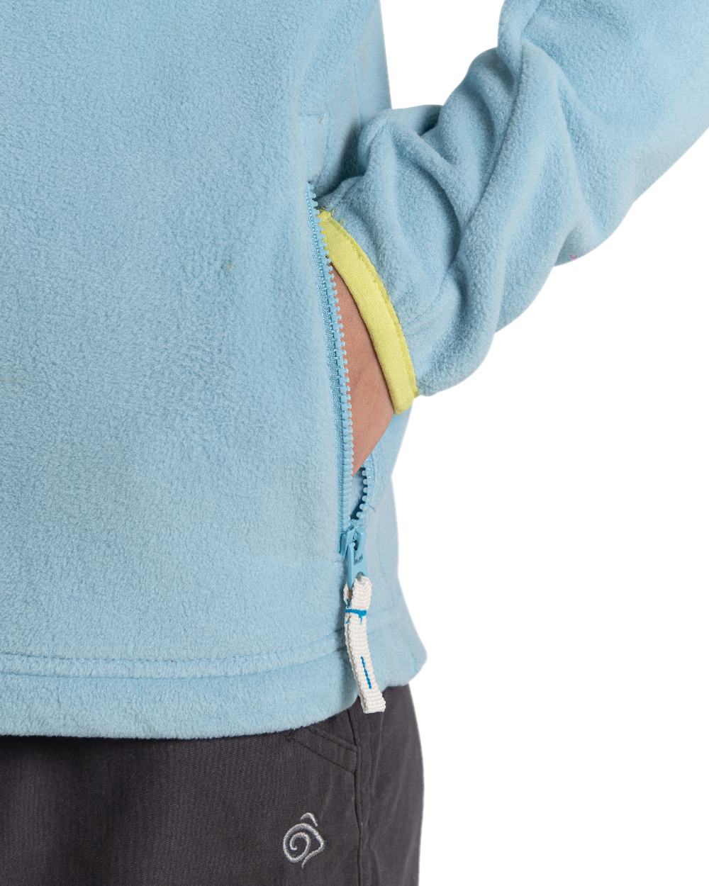 Sky Blue Coloured Craghoppers Childrens Bindloe Hooded Fleece Jacket on white background