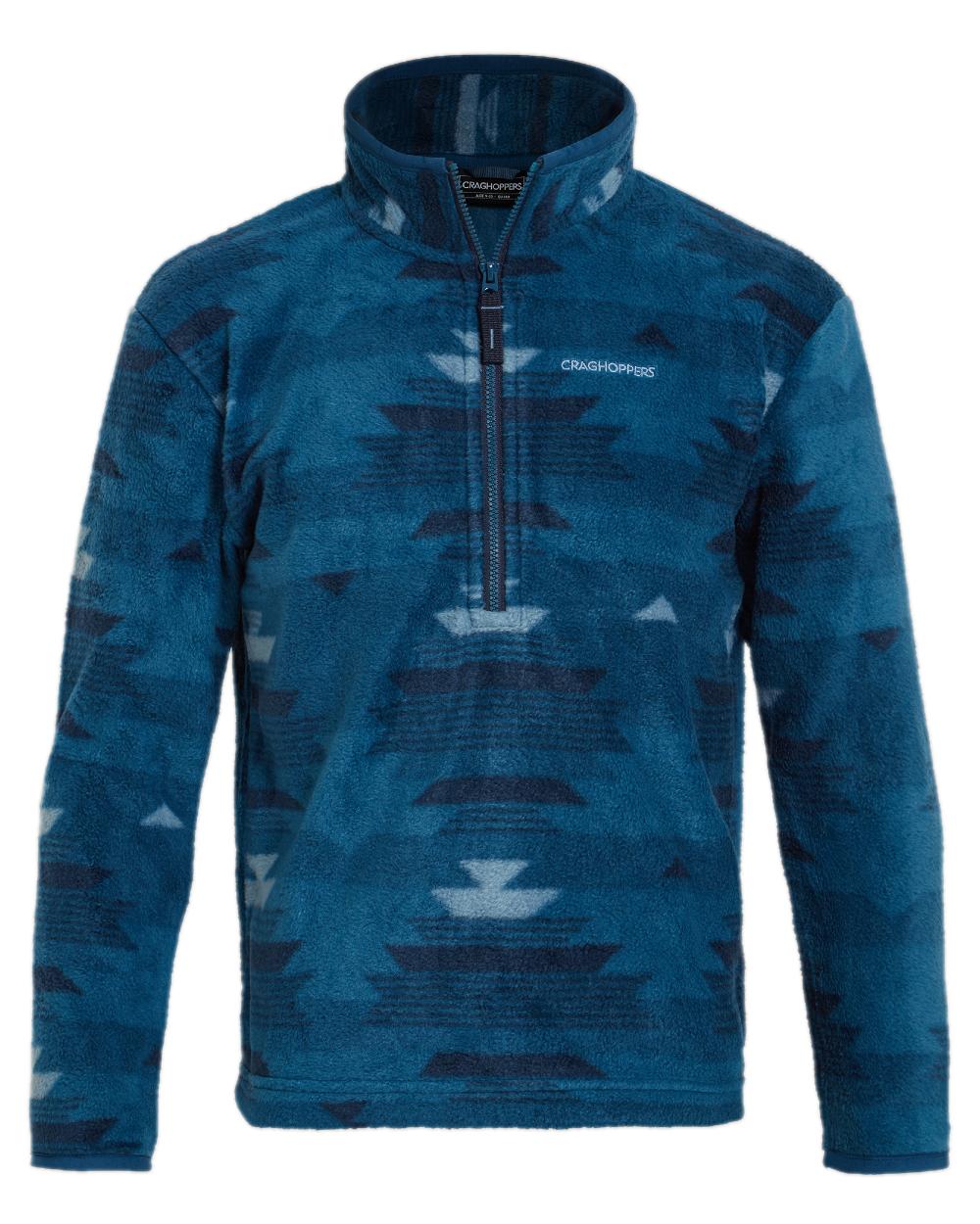 Blue Navy Print Coloured Craghoppers Childrens Calke Half Zip Fleece on white background