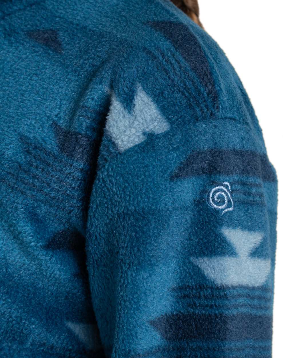 Blue Navy Print Coloured Craghoppers Childrens Calke Half Zip Fleece on white background