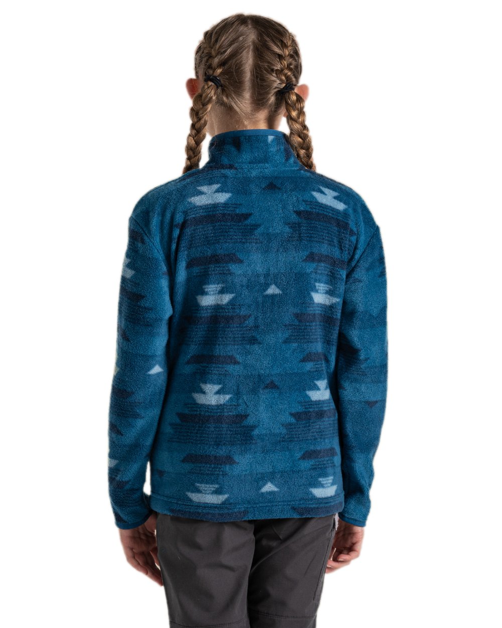 Blue Navy Print Coloured Craghoppers Childrens Calke Half Zip Fleece on white background