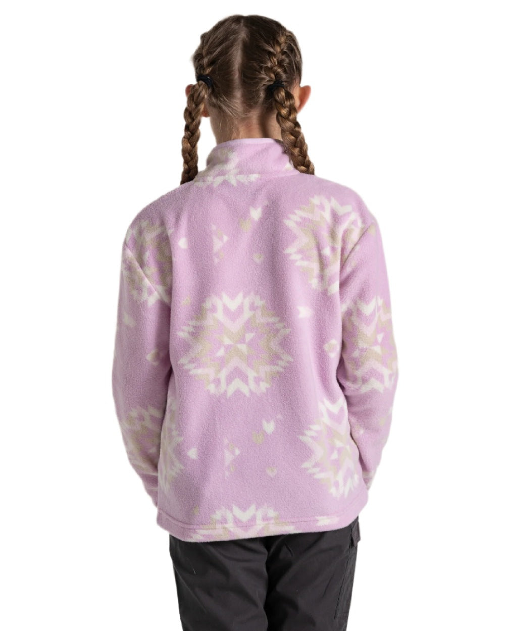 Orchid Print Coloured Craghoppers Childrens Calke Half Zip Fleece on white background