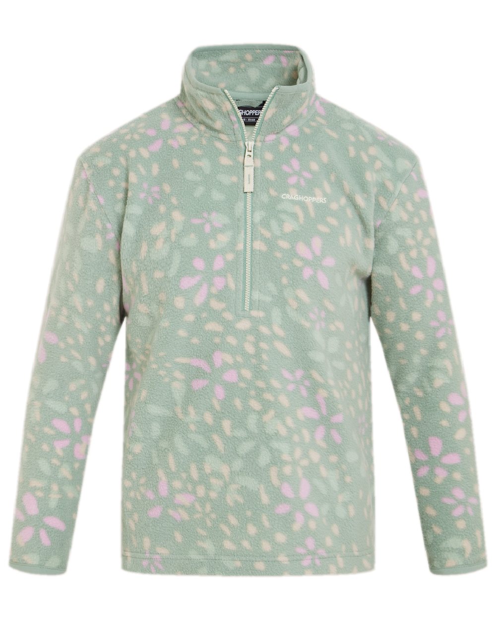 Pale Pistachio Print Coloured Craghoppers Childrens Calke Half Zip Fleece on white background