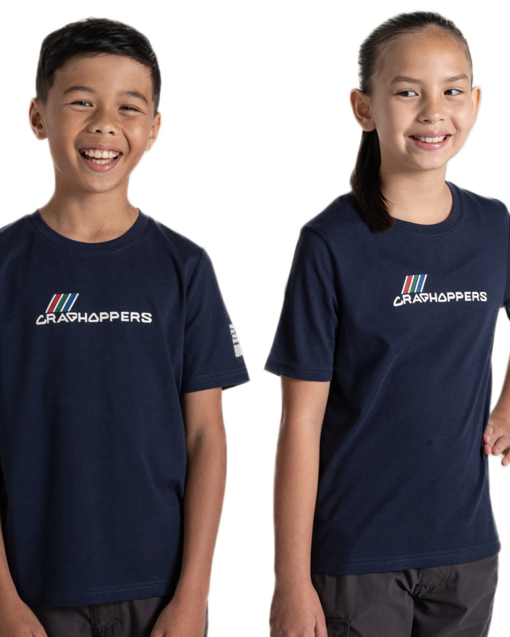 Blue Navy Brand Carrier coloured Craghoppers Childrens Ellis Short Sleeved T-Shirt on white background
