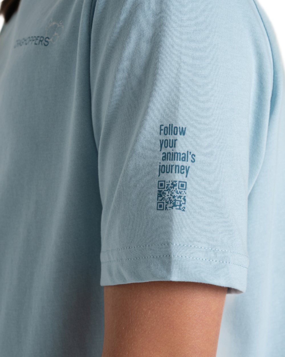 Sky Blue coloured Craghoppers Childrens Ellis Short Sleeved T-Shirt on white background