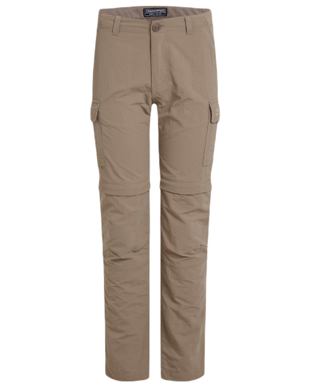 Pebble coloured Craghoppers Childrens NosiLife Convertible Trousers on white background