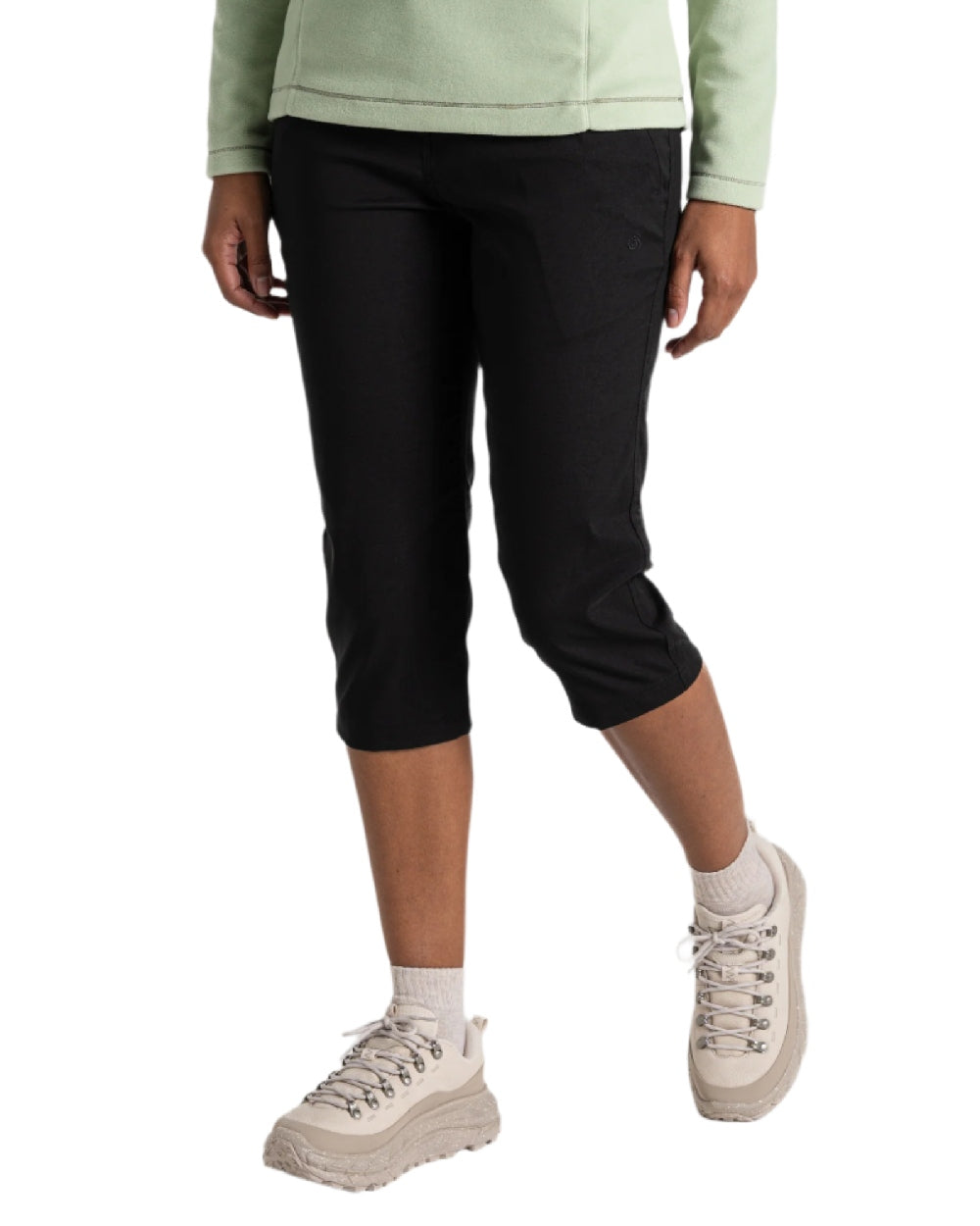 Black coloured Craghoppers Kiwi Pro Crop II Trousers on white background