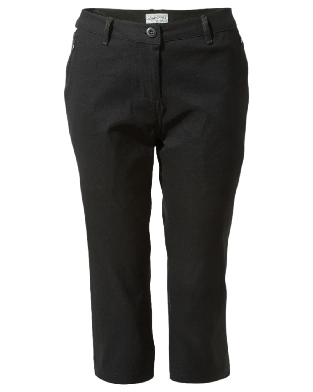 Black coloured Craghoppers Kiwi Pro Crop II Trousers on white background