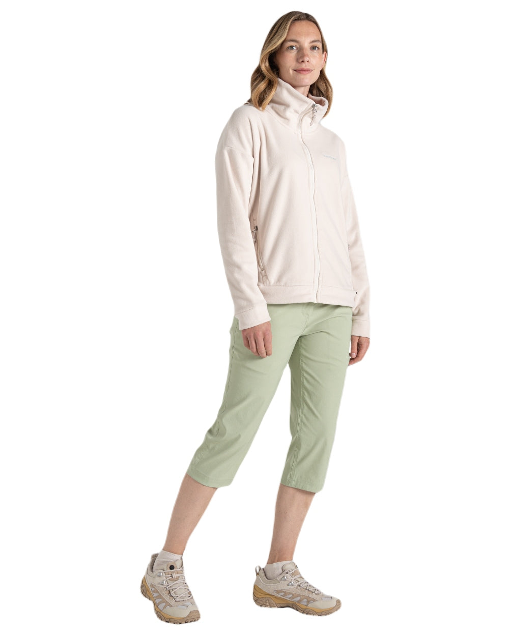 Bud Green coloured Craghoppers Kiwi Pro Crop II Trousers on white background