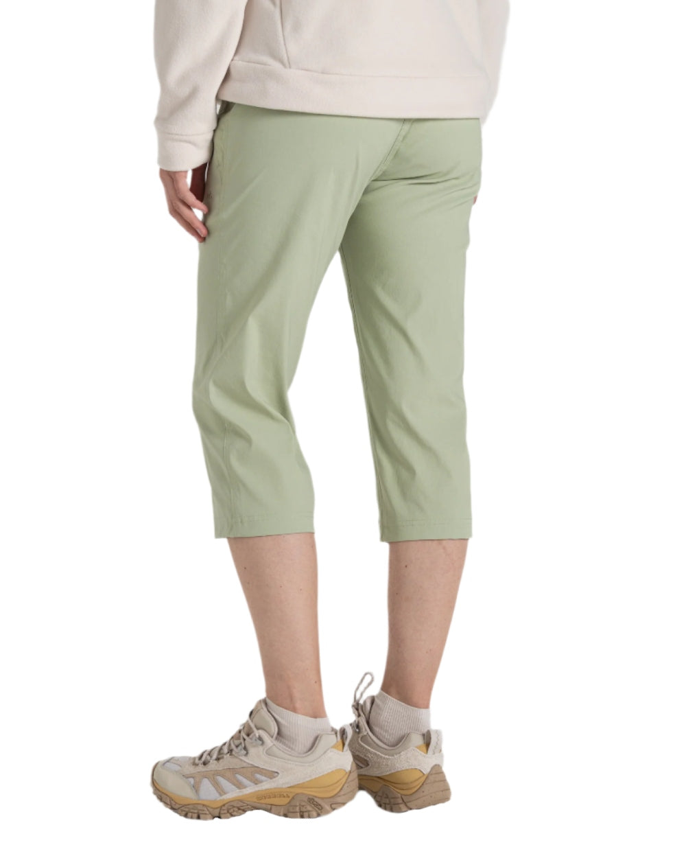 Bud Green coloured Craghoppers Kiwi Pro Crop II Trousers on white background