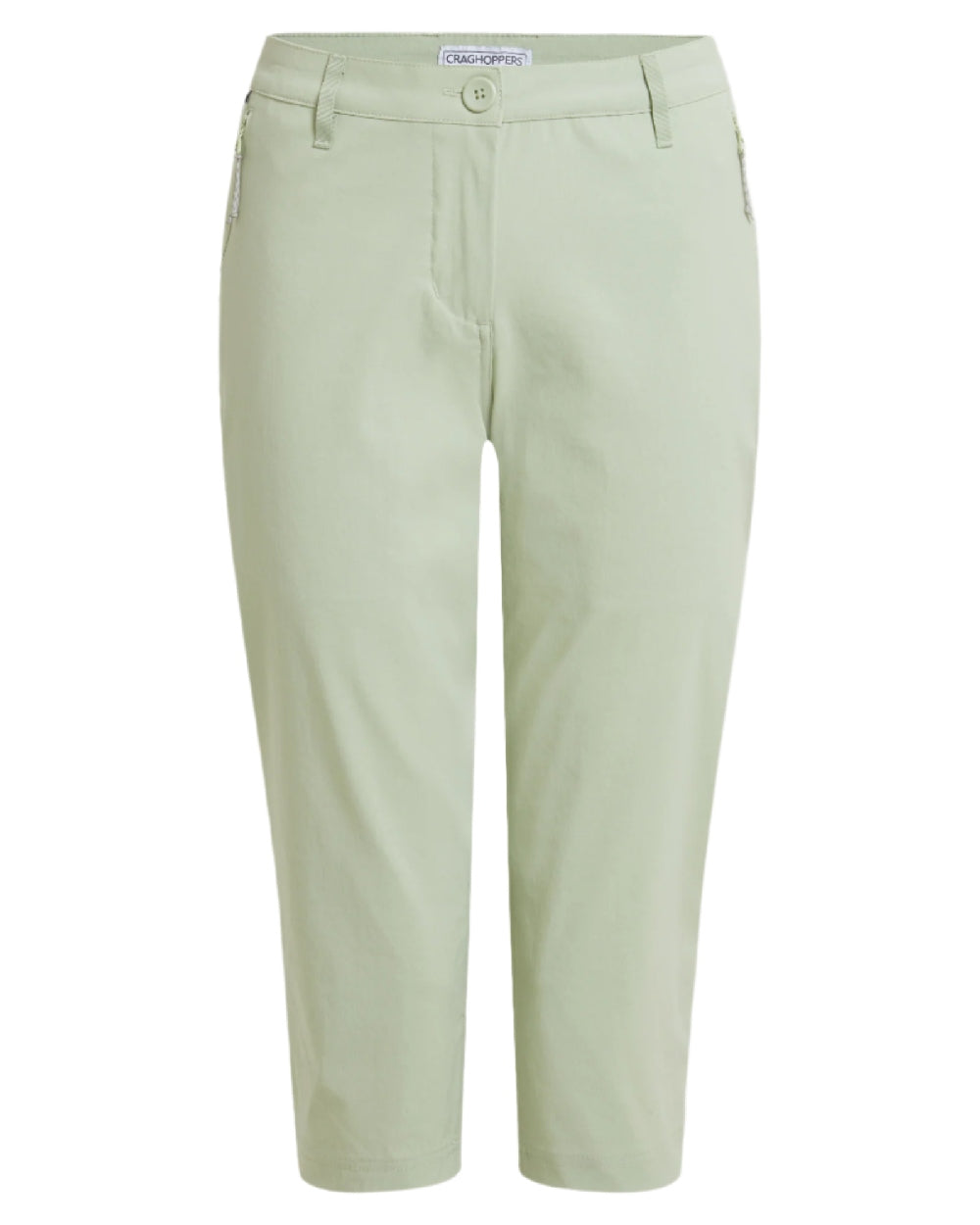 Bud Green coloured Craghoppers Kiwi Pro Crop II Trousers on white background