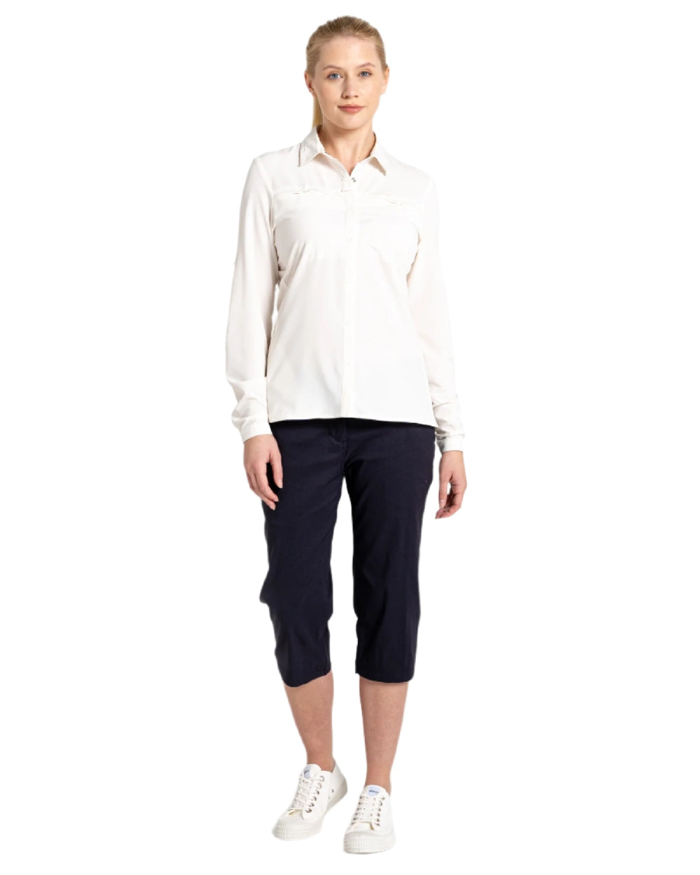 Dark Navy coloured Craghoppers Kiwi Pro Crop II Trousers on white background