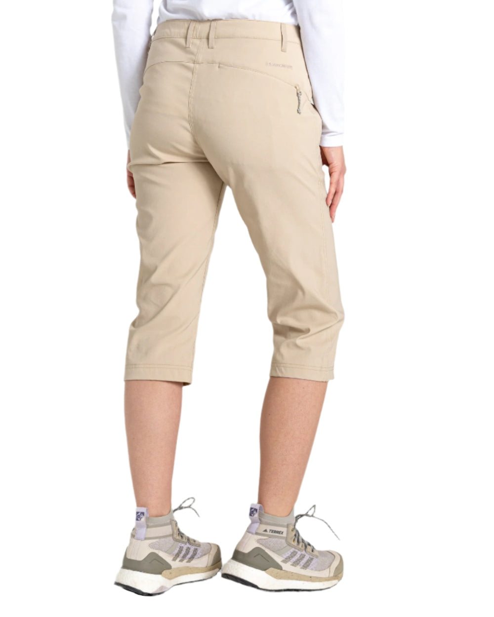Desert Sand coloured Craghoppers Kiwi Pro Crop II Trousers on white background