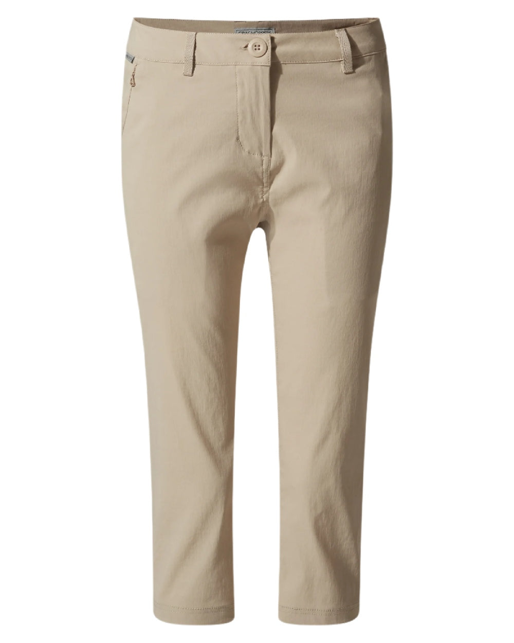 Desert Sand coloured Craghoppers Kiwi Pro Crop II Trousers on white background