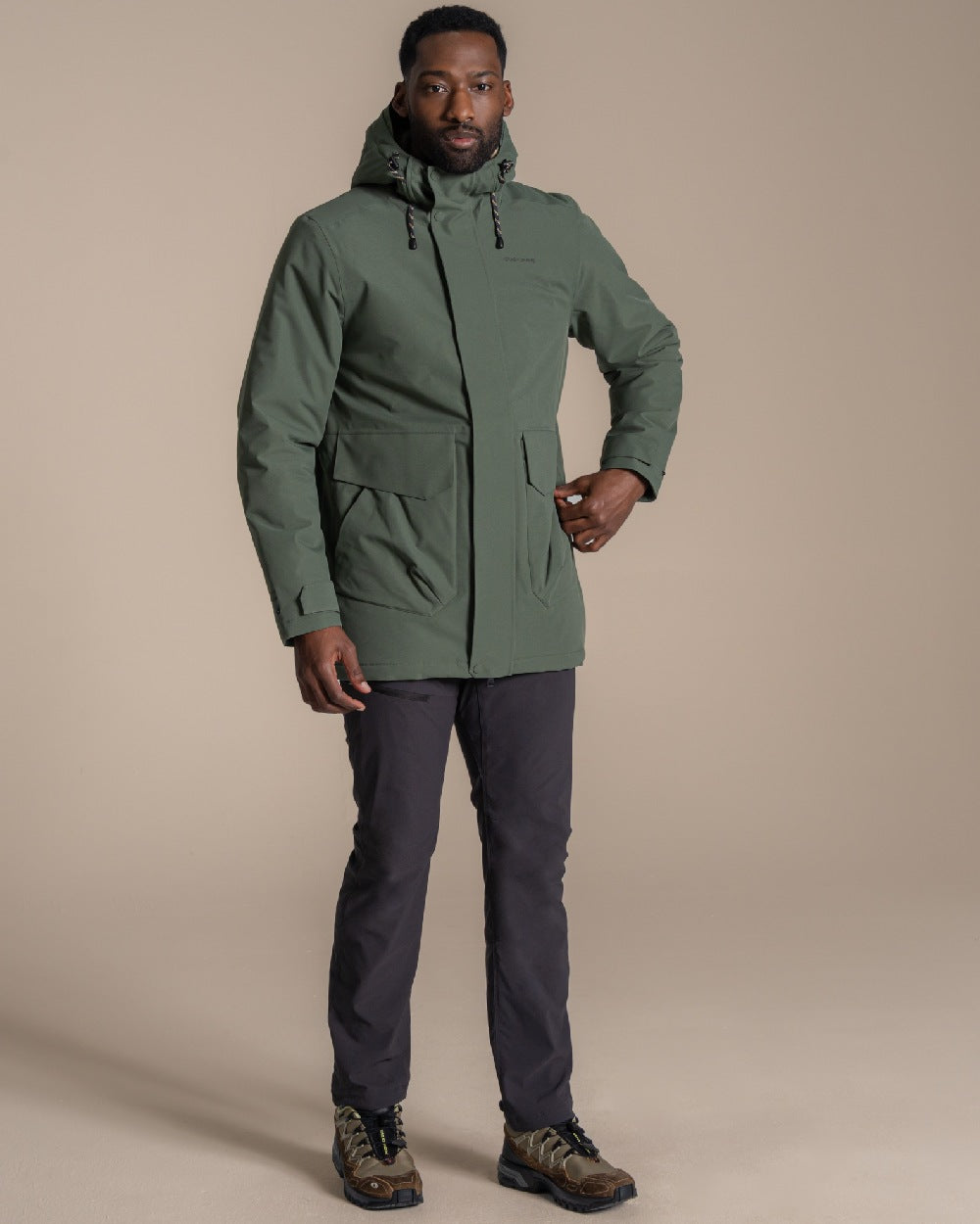 Lagano Green coloured Craghoppers Mens Agnar Jacket on beige background