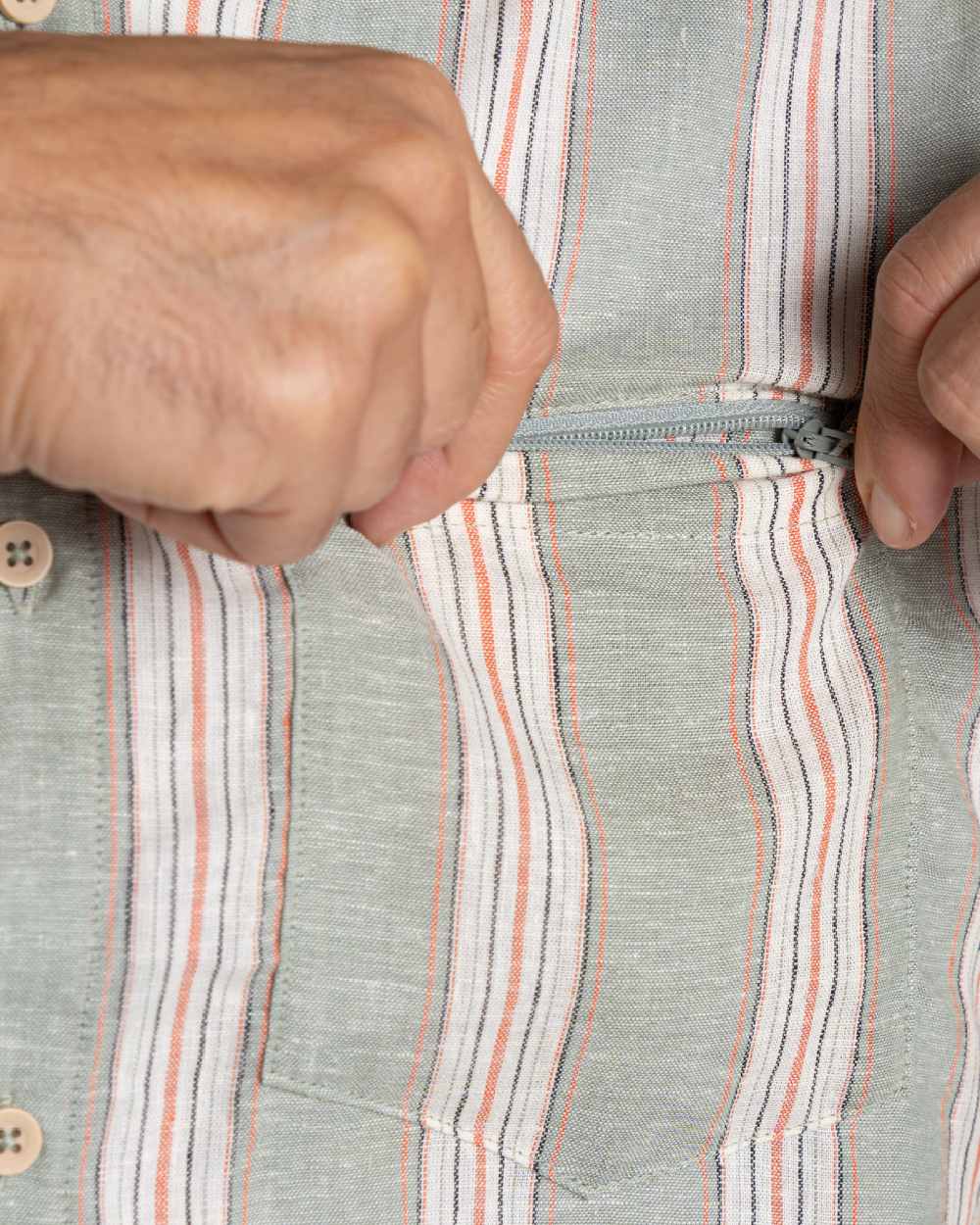 Lichen Green Stripe Coloured Craghoppers Mens Argino Short Sleeved Shirt on white background