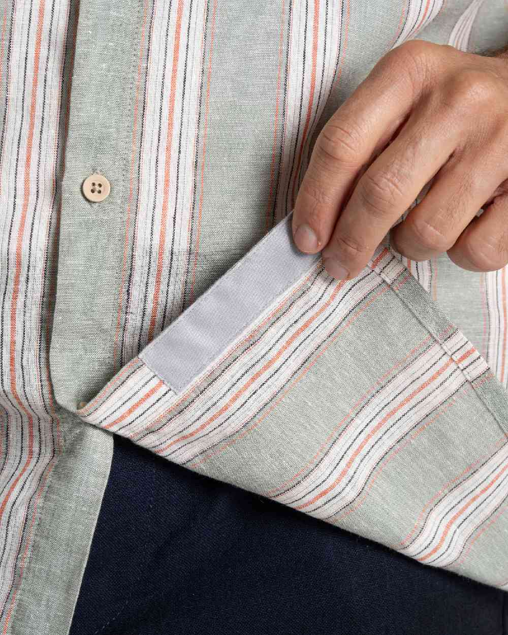 Lichen Green Stripe Coloured Craghoppers Mens Argino Short Sleeved Shirt on white background