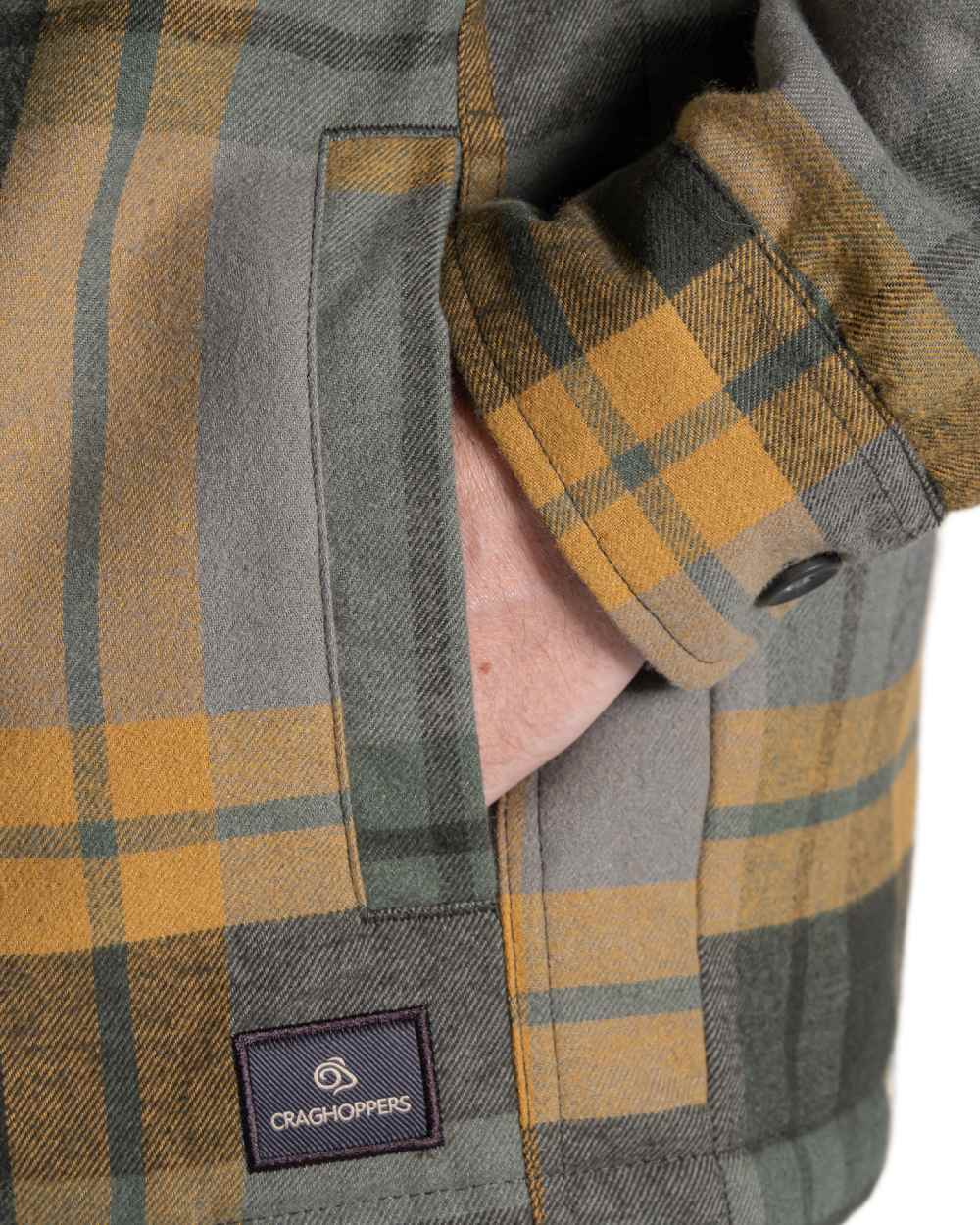 Lagano Green Check coloured Craghoppers Mens Burnbank Insulated Overshirt on white background