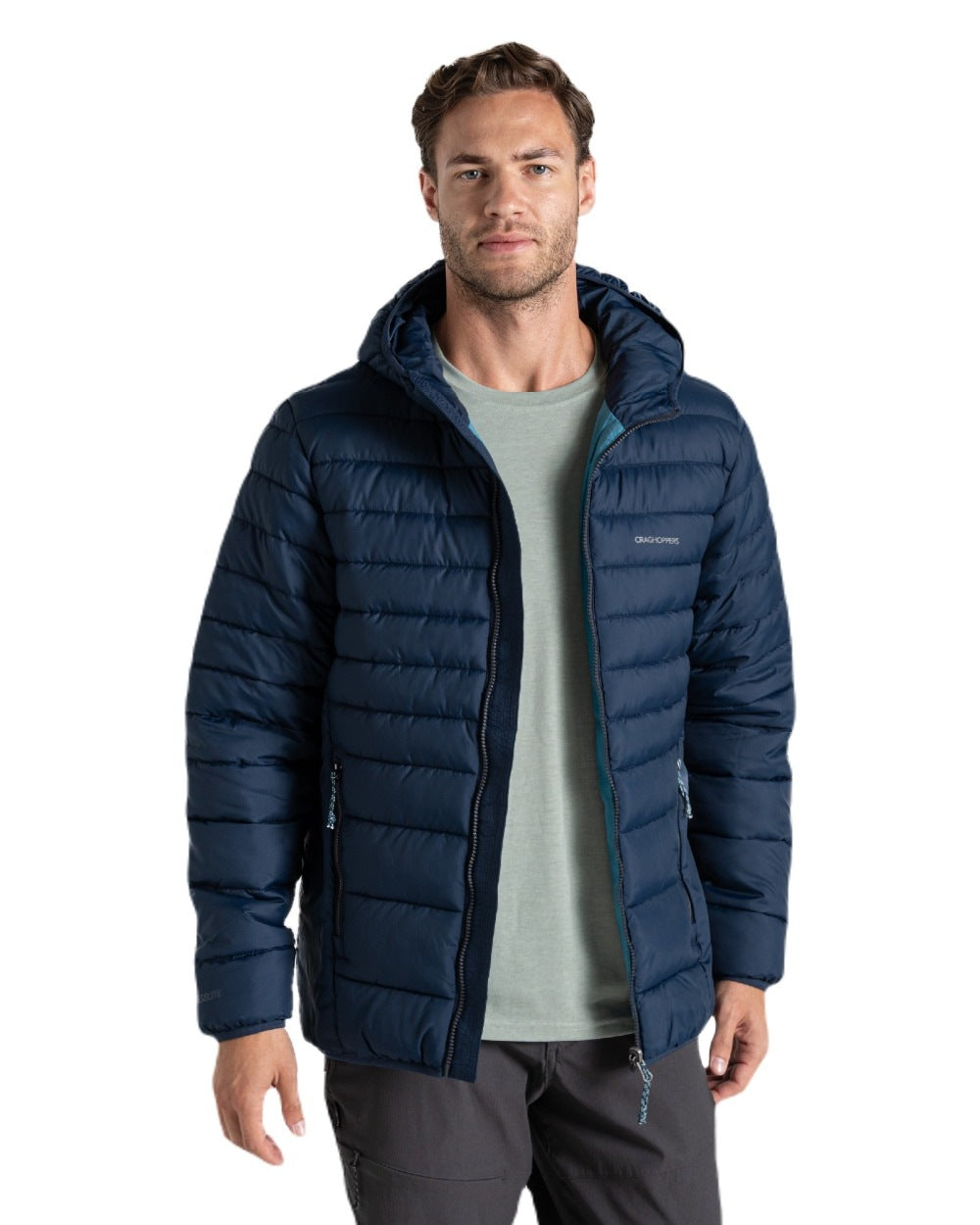 Blue Navy coloured Craghoppers Mens Compresslite IX Hooded Insulating Jacket on white background