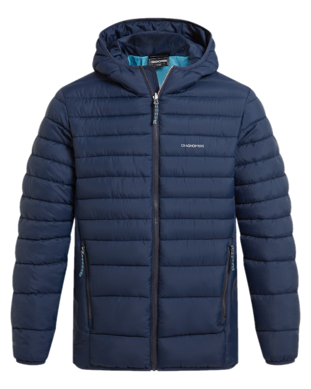 Blue Navy coloured Craghoppers Mens Compresslite IX Hooded Insulating Jacket on white background