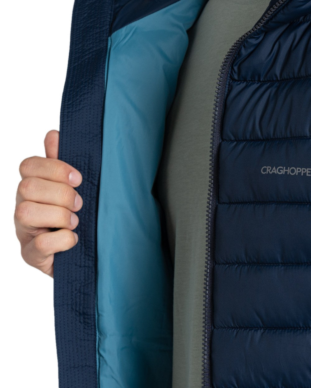 Blue Navy coloured Craghoppers Mens Compresslite IX Hooded Insulating Jacket on white background