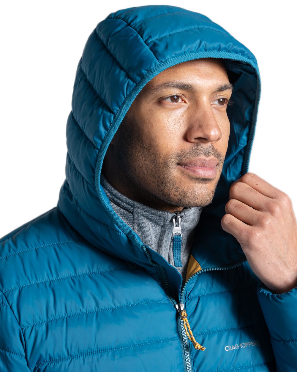 Coastal Blue coloured Craghoppers Mens Compresslite IX Hooded Insulating Jacket on white background