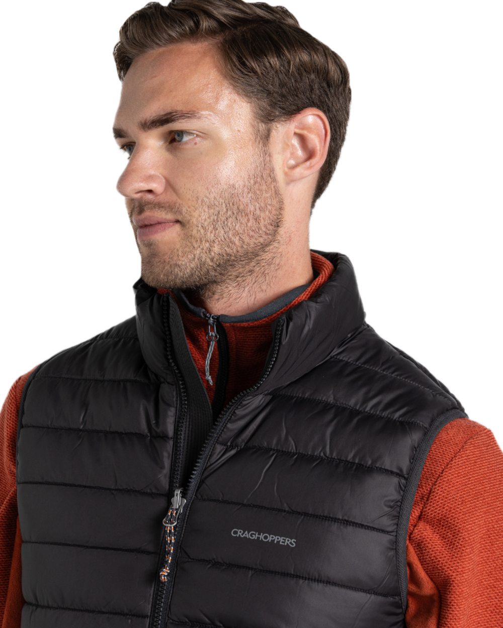 Black coloured Craghoppers Mens Compresslite IX Insulating Vest on white background