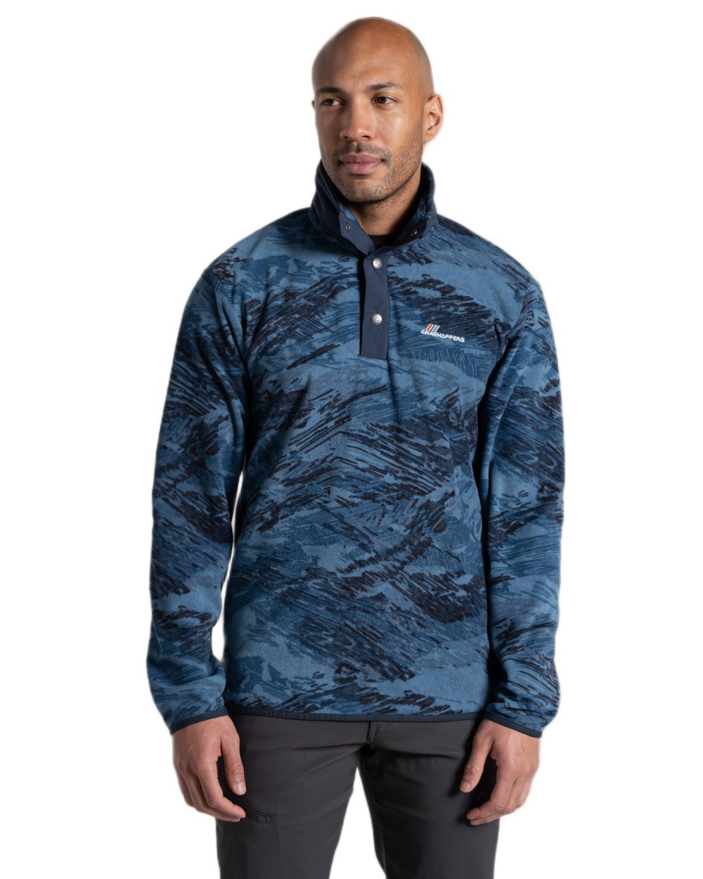 Poseidon Blue Print coloured Craghoppers Mens Dewlish II Overhead Fleece on white background