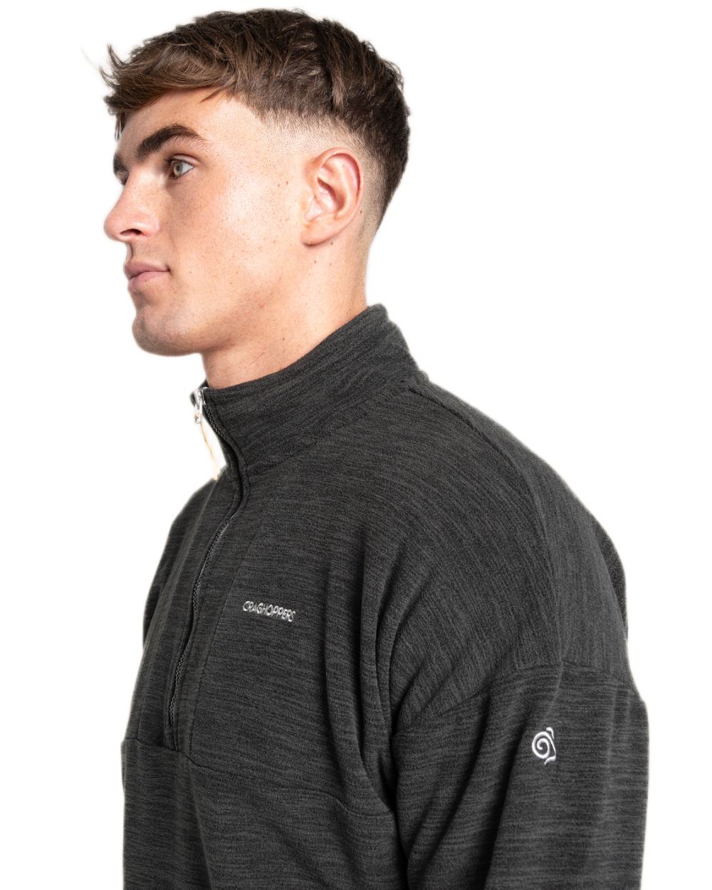 Black coloured Craghoppers Mens Esk Half Zip Fleece on white background