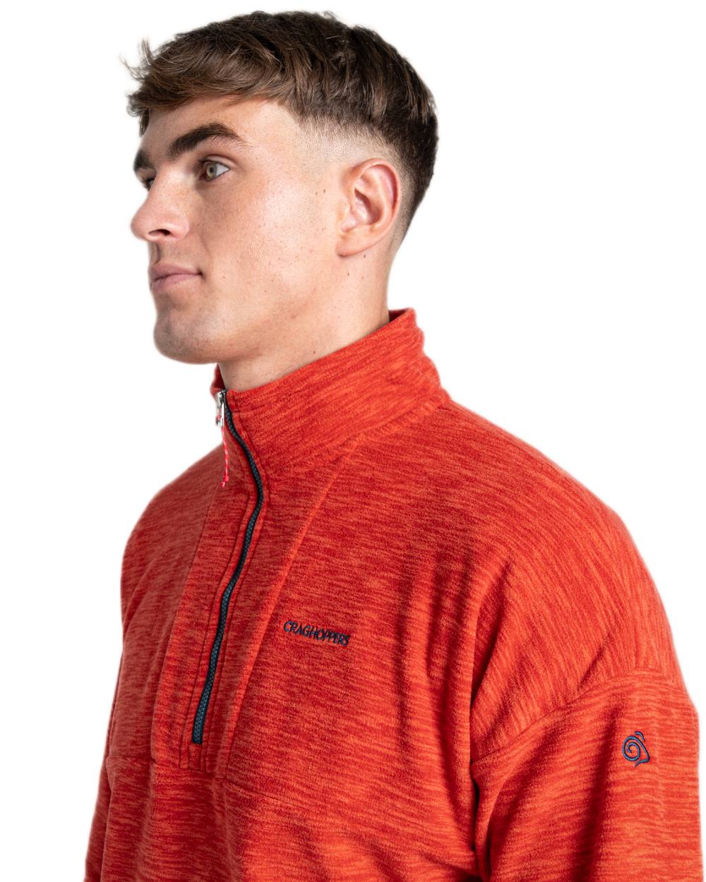 Pimento Red coloured Craghoppers Mens Esk Half Zip Fleece on white background
