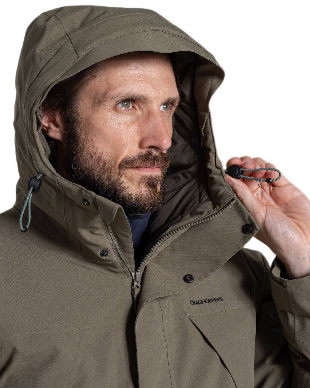 Wild Olive Coloured Craghoppers Mens Grisedale Thermic Jacket on white background