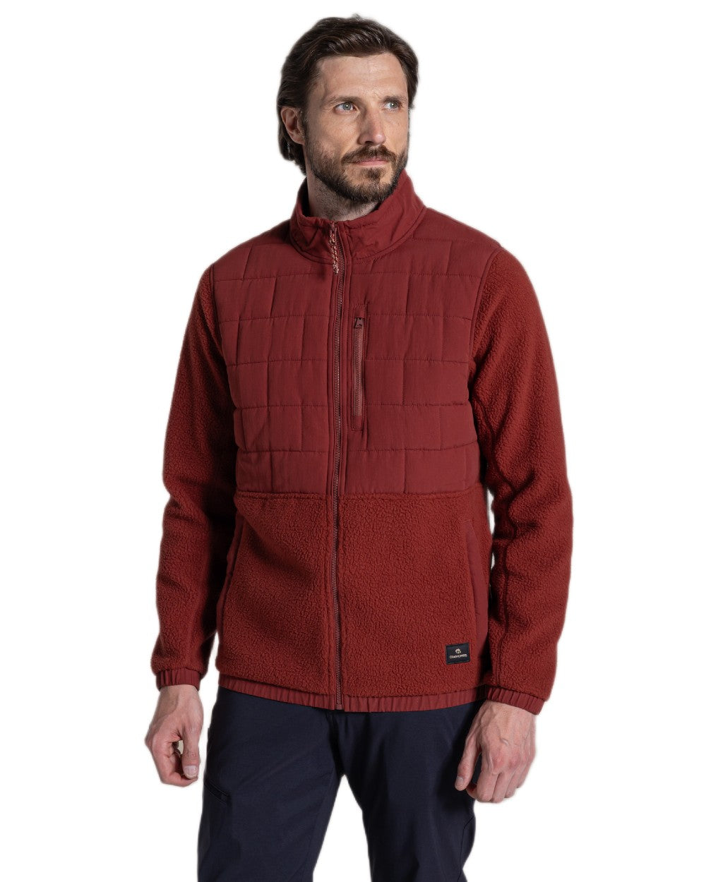Red Jasper coloured Craghoppers Mens Helvellyn Hybrid Jacket on white background