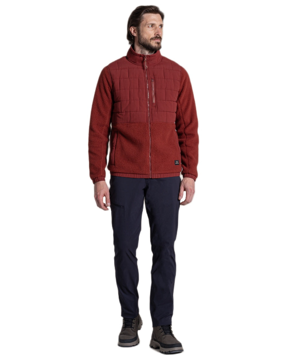 Red Jasper coloured Craghoppers Mens Helvellyn Hybrid Jacket on white background