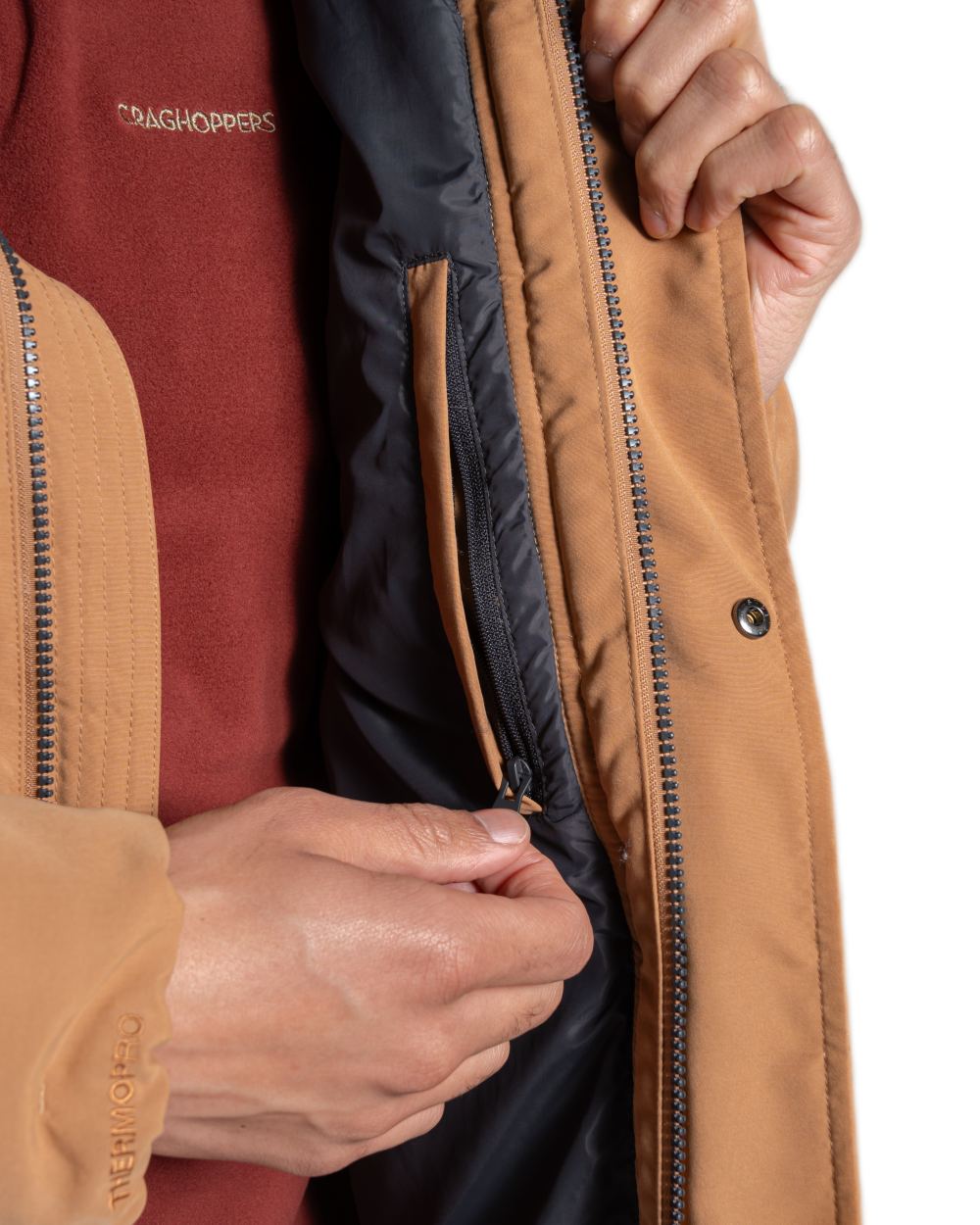 Boulder coloured Craghoppers Mens Howgill Downlike Hooded Jacket on white background