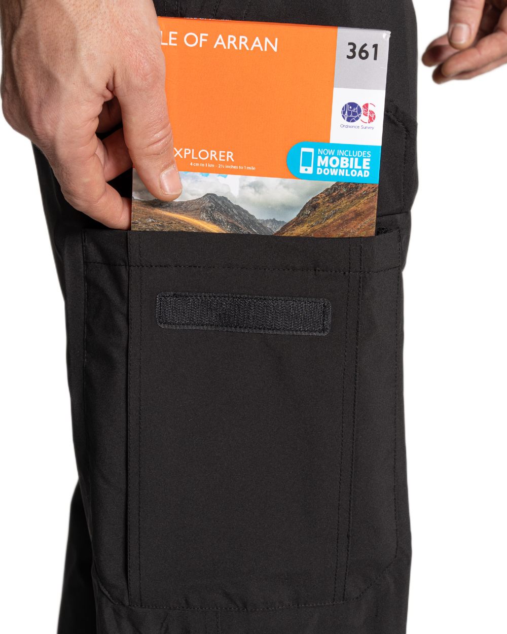 Black coloured Craghoppers Mens Indus Waterproof Lightweight Cargo Trousers on white background
