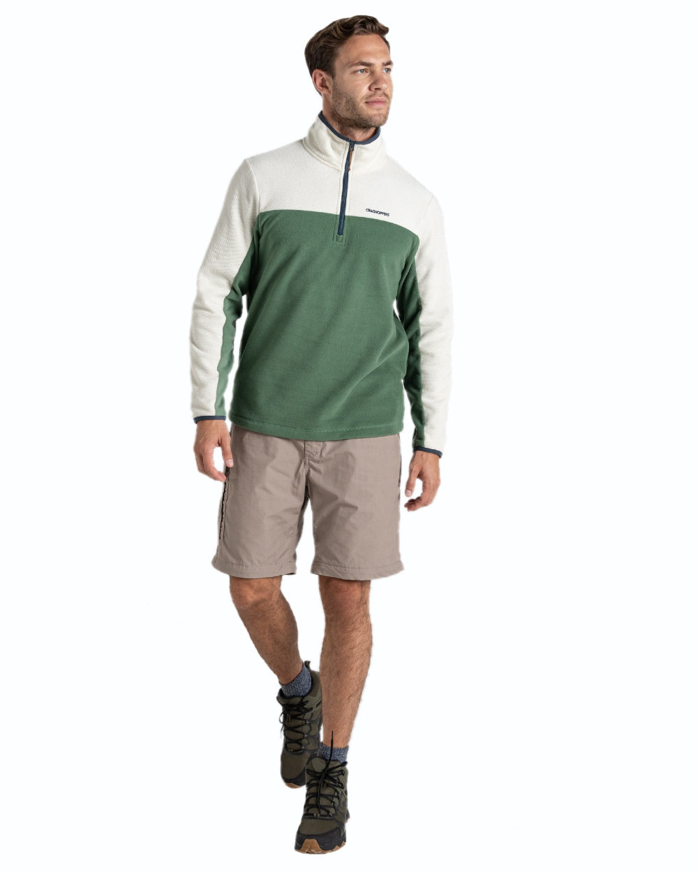 Beach coloured Craghoppers Mens Kiwi Convertible Recycled Trousers on white background