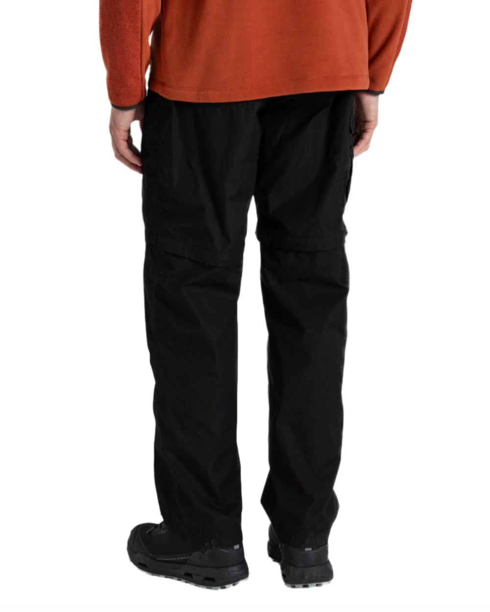 Black coloured Craghoppers Mens Kiwi Convertible Recycled Trousers on white background