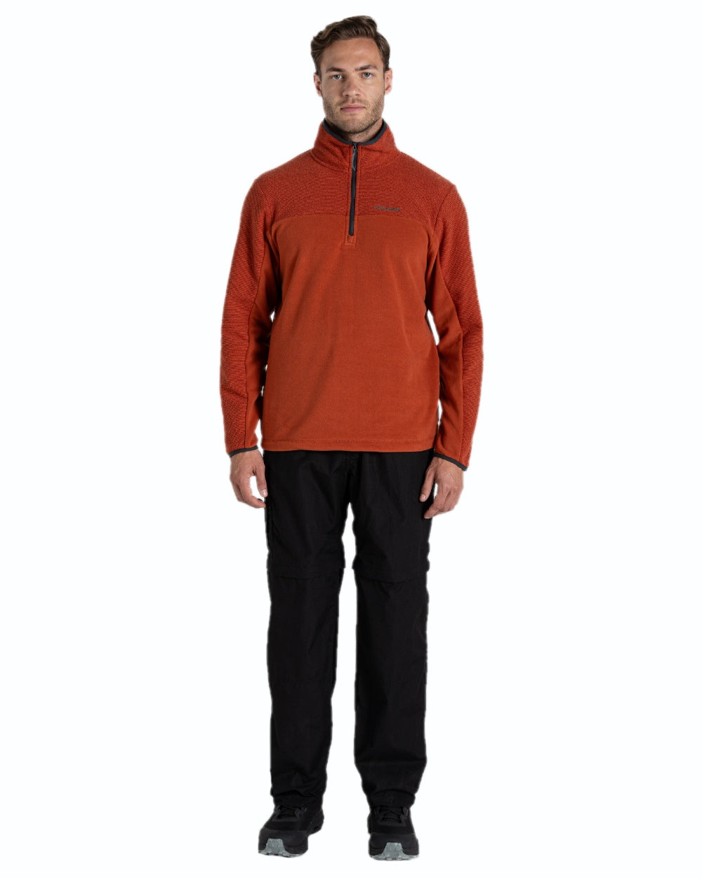 Black coloured Craghoppers Mens Kiwi Convertible Recycled Trousers on white background
