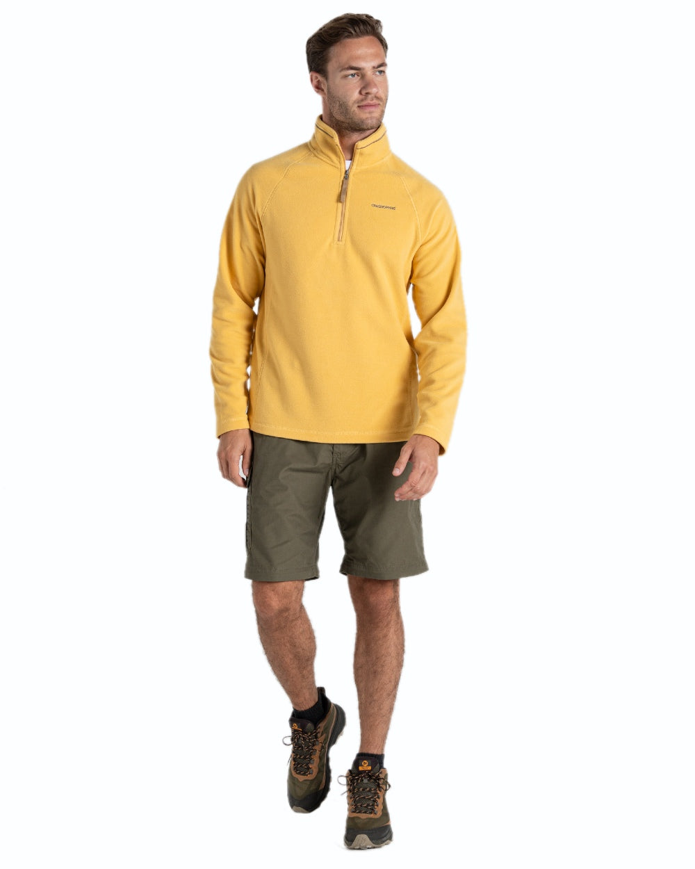 Wild Olive coloured Craghoppers Mens Kiwi Convertible Recycled Trousers on white background