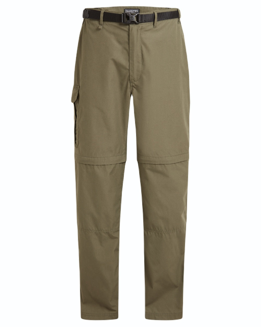 Wild Olive coloured Craghoppers Mens Kiwi Convertible Recycled Trousers on white background