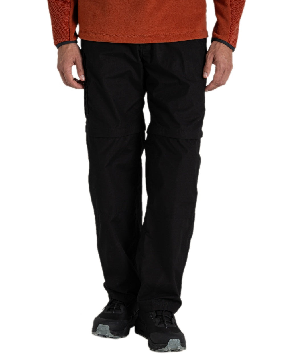 Black Coloured Craghoppers Mens Kiwi Convertible Trousers on white background