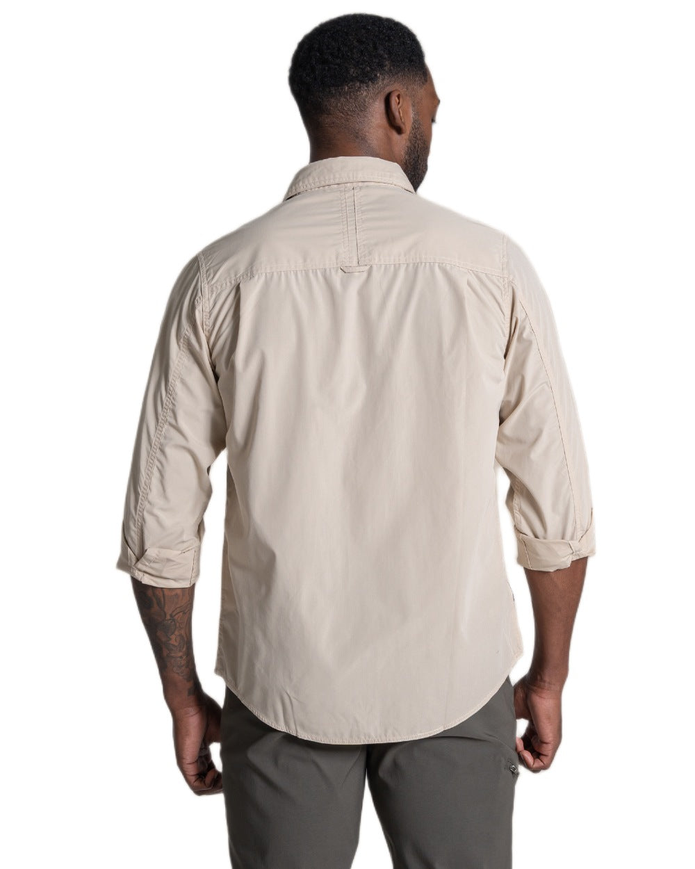 Oatmeal coloured Craghoppers Mens Kiwi II Long Sleeved Shirt on white background