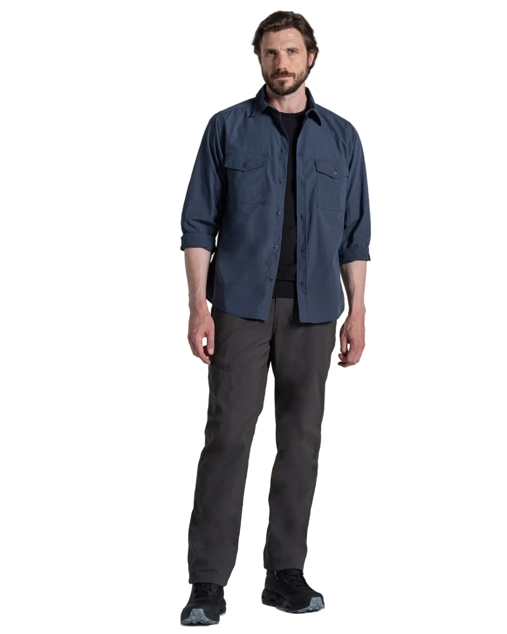 Ombre Blue coloured Craghoppers Mens Kiwi II Long Sleeved Shirt on white background