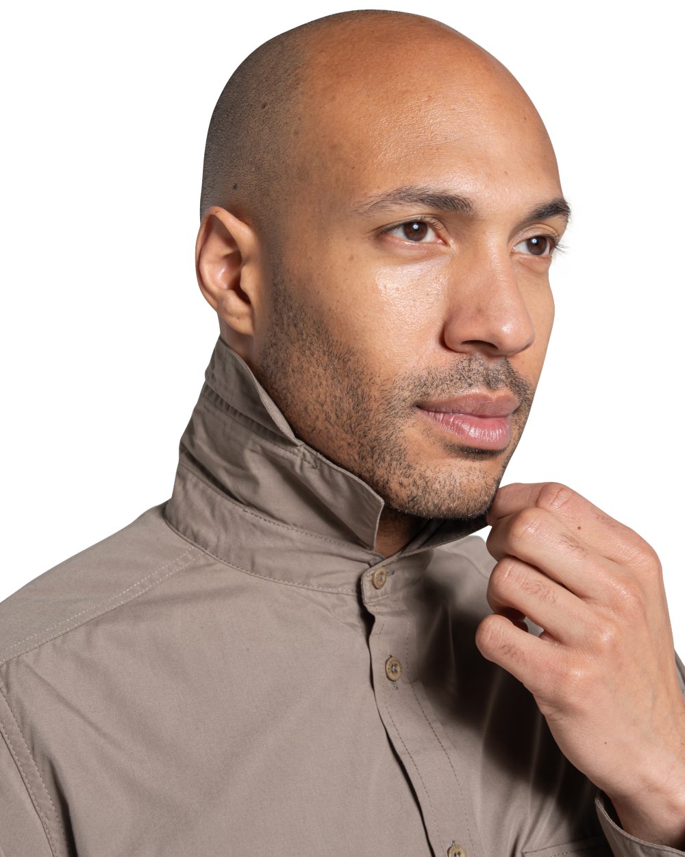 Pebble coloured Craghoppers Mens Kiwi II Long Sleeved Shirt on white background